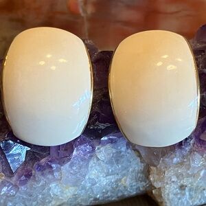 Trifari Cream Dome ENAMELED pierced Earrings